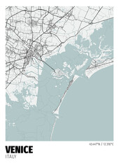 Venice City, Italy Map - Venice City White Gold Maps Poster Wall Art Home Decor Ready to Printable
