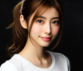 Naklejka premium 白いTシャツの美女