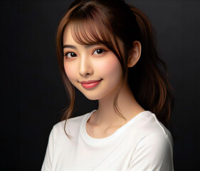 Naklejka premium 白いTシャツの美女