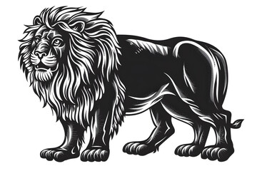 Obraz premium Hand drawn lion silhouette in a minimal style. Black and white graphic illustration isolated on transparent background