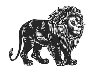 Obraz premium Hand drawn lion silhouette in a minimal style. Black and white graphic illustration isolated on transparent background