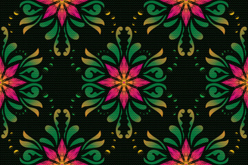 Flower demark ethnic style on knitting pattern, Festive Design.