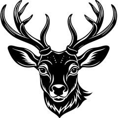 Naklejka premium deer head silhouette, Deer head icon black vector silhouette, deer, animal, vector, reindeer, cartoon, illustration,