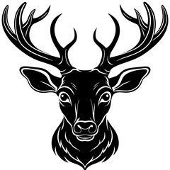 Naklejka premium deer head silhouette, Deer head icon black vector silhouette, deer, animal, vector, reindeer, cartoon, illustration,