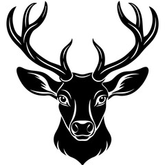 Naklejka premium deer head silhouette, Deer head icon black vector silhouette, deer, animal, vector, reindeer, cartoon, illustration,