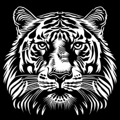 Obraz premium Hand drawn tiger silhouette in a minimal style. Black and white graphic illustration isolated on white background