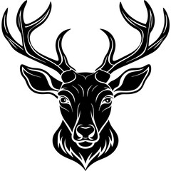 Naklejka premium deer head silhouette, Deer head icon black vector silhouette, deer, animal, vector, reindeer, cartoon, illustration,