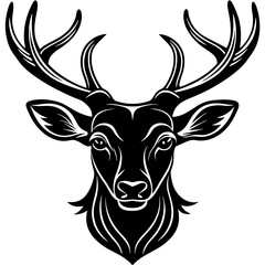 Naklejka premium deer head silhouette, Deer head icon black vector silhouette, deer, animal, vector, reindeer, cartoon, illustration,