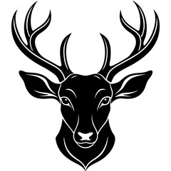 Naklejka premium deer head silhouette, Deer head icon black vector silhouette, deer, animal, vector, reindeer, cartoon, illustration,