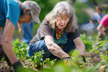 Fototapeta premium Active Senior Woman Gardening and cleaning Outdoors in the Morning