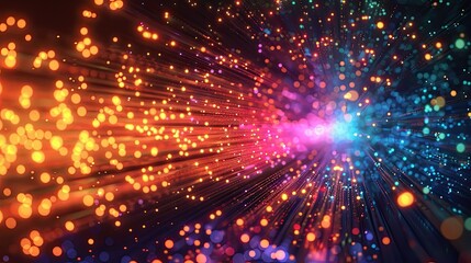 Obraz premium colored electric cables and led. optical fiber, intense colors, background for technology