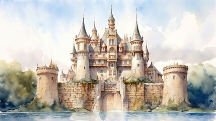 Fototapeta premium Watercolor illustration of a castle