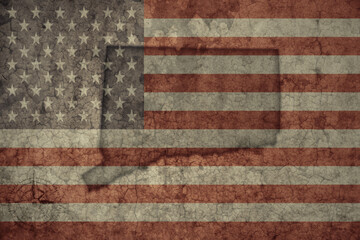 map of connecticut state and flag of united states of america on a old vintage crack paper background .
