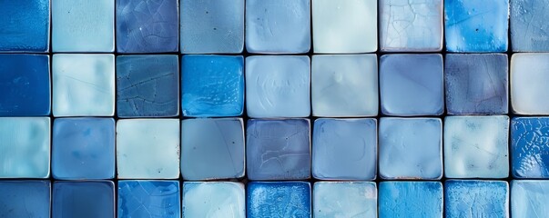 Pattern of blue mosaic tiles creates a textured background. The various shades of blue add depth and visual interest to the surface