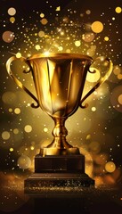 Champion golden trophy for winner background. Success and achievement concept. Sport and cup award