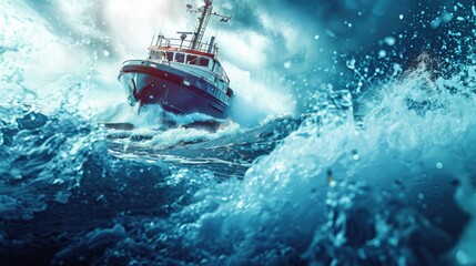 Naklejka premium The importance of hydrographs in ensuring safe navigation. sustainable marine resources and environmental protection Images are in the corners 