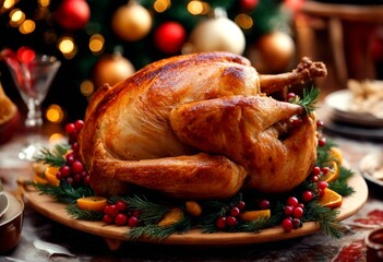 festive thanksgiving turkey feast wine traditional food roast holiday platter dining christmas delicious