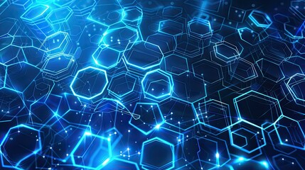 Obraz premium Vector illustrations of Bright glowing blue hexagonal and circuit network pattern digital hi tech background