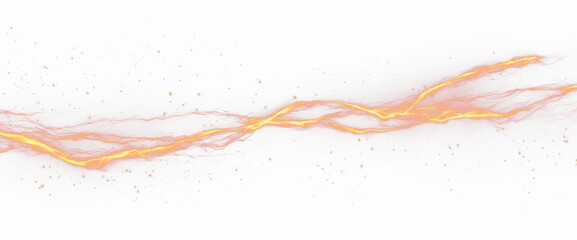 Horizontal of Dynamic lightning bolt with sparks isolate on transparent background, cutout, png