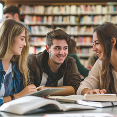students studying in library