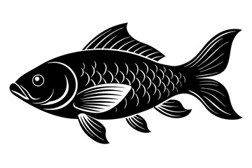 Cute carp fish silhouette black vector art illustration 