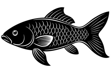 Cute carp fish silhouette black vector art illustration 