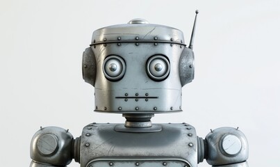 Fototapeta premium Old-School Robot Close-Up. Vintage Robot Portrait. Perfect for sci-fi, robotics, and design concepts, technology, retro, and innovation themes and engineering themes.