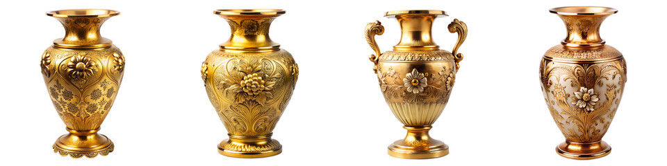 Victorian vintage goldene vase isolated on transparent background PNG file