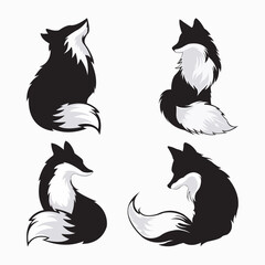 Set of fox isolated icon on white background logo vector, silhouetted fox icon, black and white logo icon illustration.