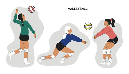 Valleyball sport. Vector design doodle art illustration