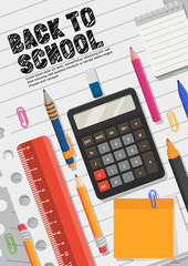 Back to school vector banner with school items and elements. Vector illustration banner.