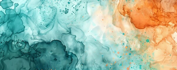 Fototapeta premium Flowing blue and orange alcohol ink art with gold accents, creating a mesmerizing abstract background. Trendy colors for modern art lovers. Sophisticated touch for any design project