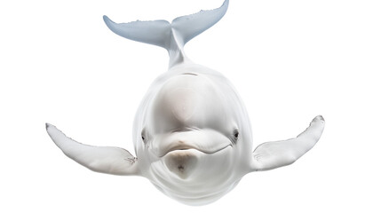 Beluga whale swimming, transparent white background, isolated.