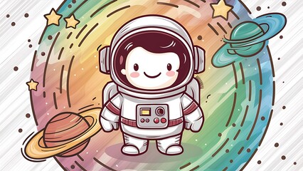 Naklejka premium Cute Astronaut Cartoon Vector Icon Illustration