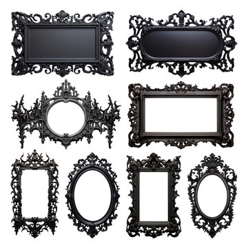 Gothic black frame png element set, transparent background