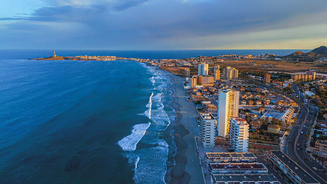 Aerial view of La Manga del Mar Menor, Region of Murcia, Spain