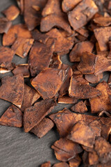 chocolate chips made from coconut pulp fried in chocolate