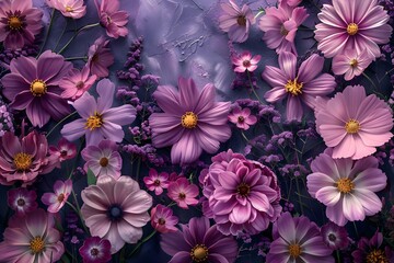 Vibrant Array of Purple and Pink Cosmos Flowers