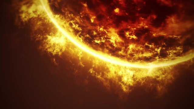 Sun Background With Burning Flames/ Animation of a solar atmosphere with sun spinning and powerful burning flames