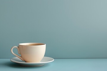 Minimalist Beige Coffee Cup on a Blue Background