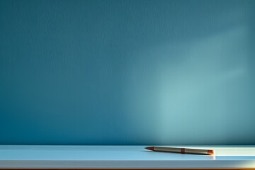 Minimalist Workspace with a Single Pencil on a Blue Desk