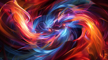 Obraz premium Abstract digital art with swirling colors, geometric shapes, and light effects, perfect for tech and creative themes.