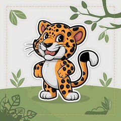 Cute Leopard Cartoon Vector Icon Illustration