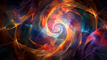 Abstract digital art with swirling colors, geometric shapes, and light effects, perfect for tech and creative themes.


