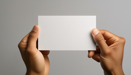 Fototapeta premium Note Card Mockup: Hand Holding on Grey Background