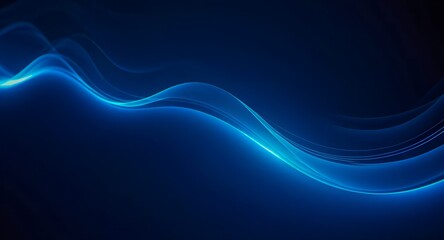 Obraz premium A dynamic, fluid blue light pattern with a flash of light against a dark background, creating an abstract and visually calming effect