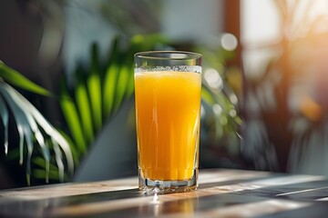 Refreshing Glass of Orange Juice in Sunlit Setting