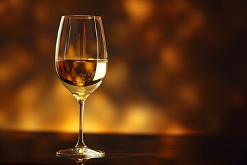 Elegant Glass of White Wine Against a Warm, Glowing Background