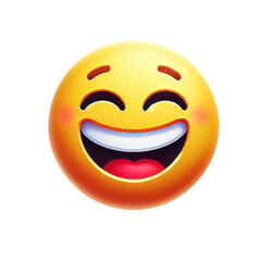 Fototapeta premium Laughing emoji face with closed eyes and open mouth isolated on white background