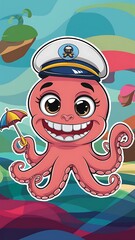 Fototapeta premium Cute Octopus Cartoon Vector Icon Illustration